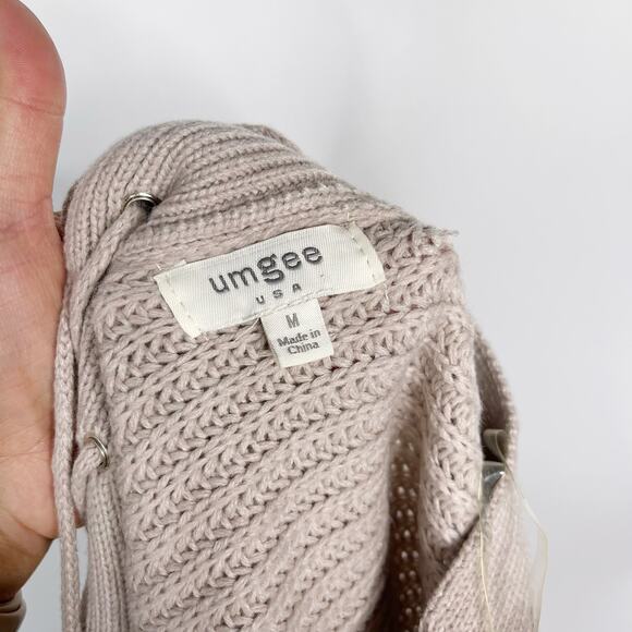 New Umgee Medium M Light Mauve Purple Lace Up Back V Neck Sweater Tunic Cotton - Picture 6 of 8